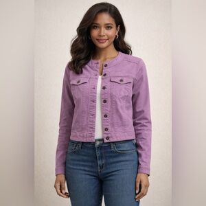 One World  Lavender Collarless Denim Jacket Size Medium